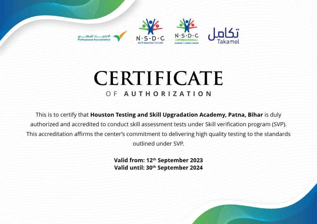 HOUSTON PATNA NSDC TAKAMOL AUTHORIZATION CERTIFICATE